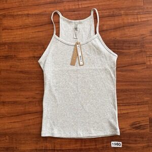 Skims Cotton Rib Scoop Long Tank Top Size Large Light Heather Grey NWT